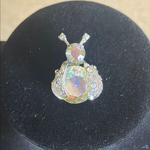 Vintage Silver and Crystal Ladybug Brooch with Iridescent Accents
